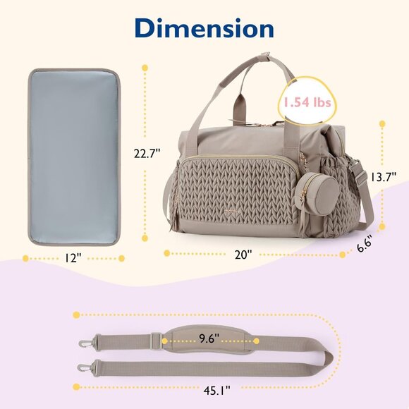 Elegant Large Capacity Diaper Bag with Changing Pad - Ideal Hospital Bag - Taupe - Picture 6 of 6